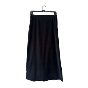 K.D Spring Velvet Black Midi Skirt Elastic Waist Side Slit Minimalist Modest W30